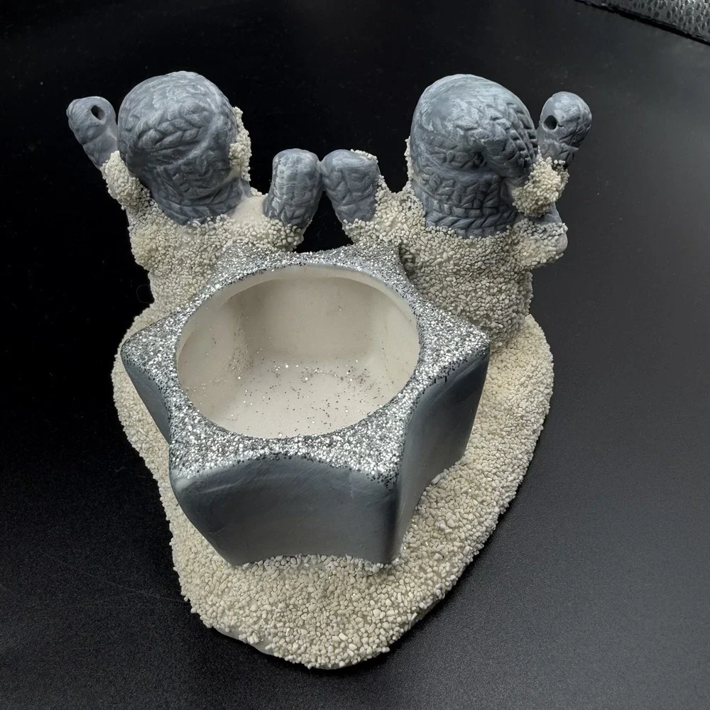 Vtg‎ Christmas Snowman Buddies Star Candle  Sparkling Holder Holiday Decor